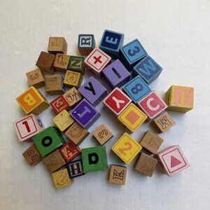 Vintage Alphabet Numbers Animals Wood Stacking Blocks Wood Toys 2 Sizes